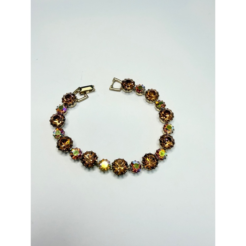 Vintage Signed WEISS Golden Topaz & AB Rhinestone Bracelet Mid Century